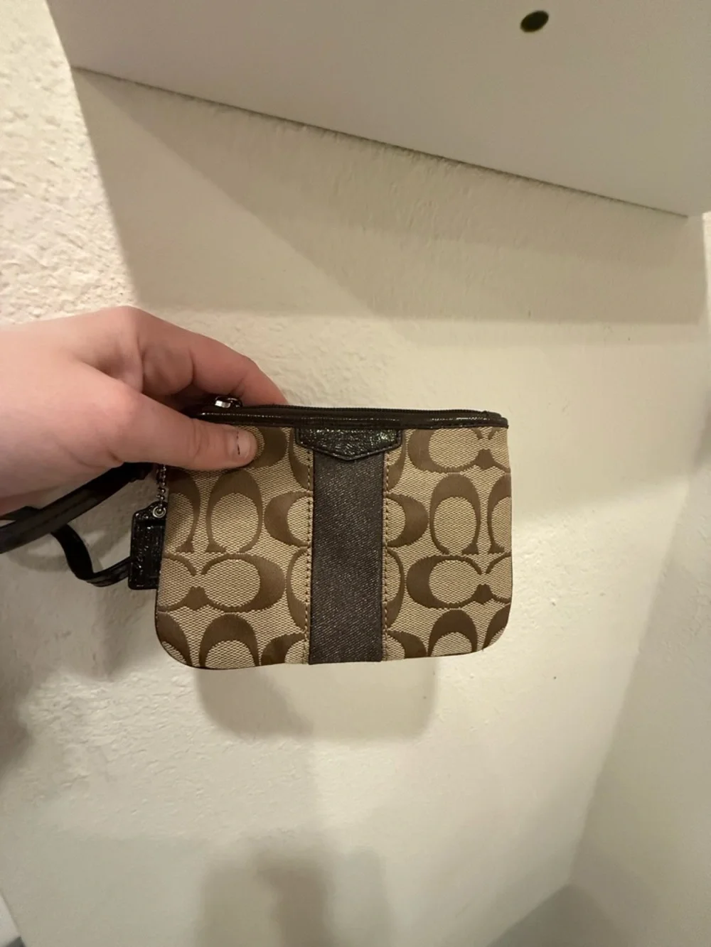 Coach Signature Canvas Wristlet in Brown and Tan NWOT